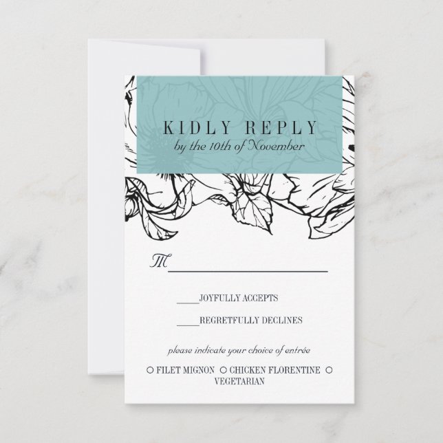 Moderner Garten | Türkisfarbene Hochzeitsmahlzeit  RSVP Karte (Vorderseite)