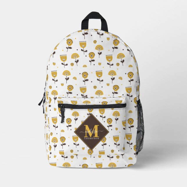 Moderner Gelbblütenblume Individuelle Name Mitte d Bedruckter Rucksack (Vorderseite)