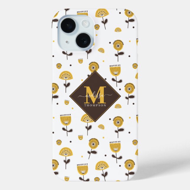 Moderner Gelbblütenblume Individuelle Name Mitte d Case-Mate iPhone Hülle (Rückseite)