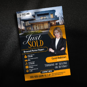Moderner Gelber Gerade Verkaufte Immobilienmakler  Flyer