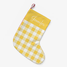 Moderner Gelber Gingham Karierter Patername Kleiner Weihnachtsstrumpf