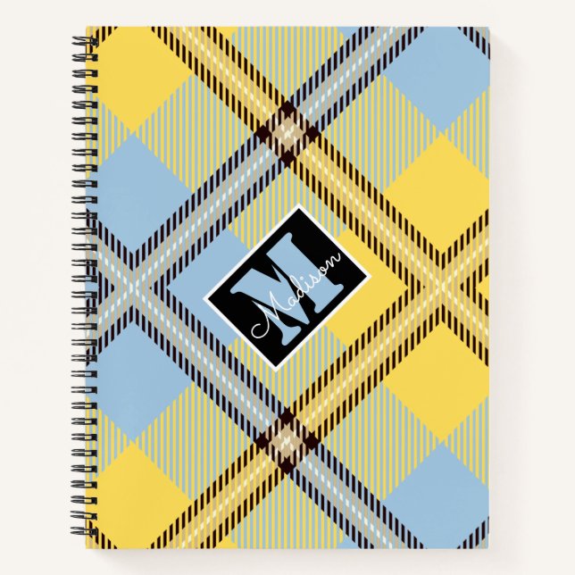 Moderner Gelber Karierter Tartan Personalisierter  Notizbuch (Vorderseite)