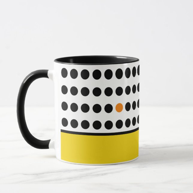Moderner gelber orangefarbener Polka-Farbblock Tasse (Links)