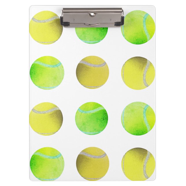 Moderner Gelber Tennisball-Muster Spieler Weiß Klemmbrett (Vorderseite)