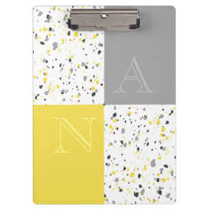 Moderner Gelbgrauer Terrazzo Mit Monogramm Klemmbrett