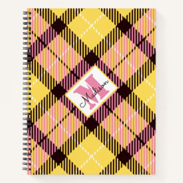 Moderner Gelbpink Kariert Tartan Personalisierter  Notizbuch