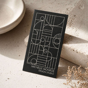 Moderner geometrischer Art Deco Grau/Schwarz Desig Visitenkarte