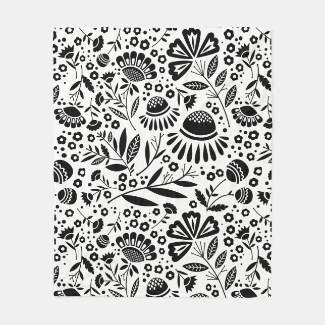 Moderner geometrischer Garten-Blumenschwarzweiss Fleecedecke (Vorderseite)