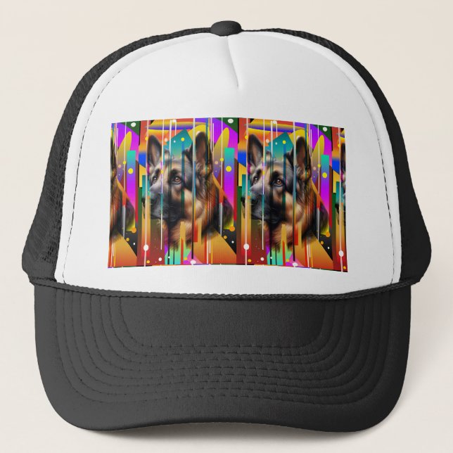 Moderner geometrischer Hund Truckerkappe (Vorderseite)