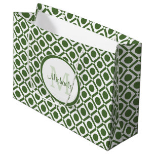 Moderner geometrischer Mit Monogramm Name Grün und Große Geschenktüte