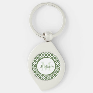 Moderner geometrischer Mit Monogramm Name Grün und Schlüsselanhänger