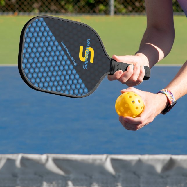Moderner geometrischer Mustereisen-Blauer Individu Pickleball Schläger (InSitu)