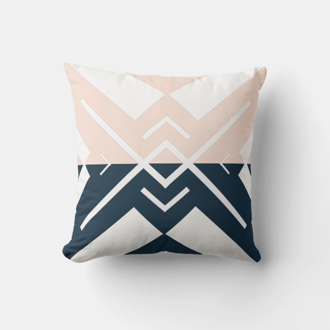 Moderner geometrischer rot rosa marineblau blauer  kissen (Vorderseite)