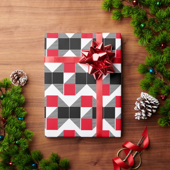 Moderner geometrischer rot-schwarzer Farbblock Geschenkpapier (Feiertagsgeschenk)