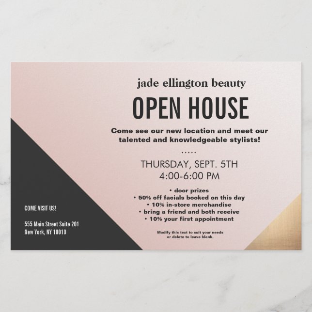 Moderner geometrischer Salon für Gold, Schwarz und Flyer (Vorne)