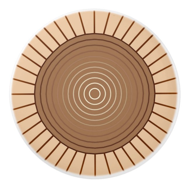 Moderner geometrischer Sonnenbrand - Braun und Tan Keramikknauf (Vorderseite)
