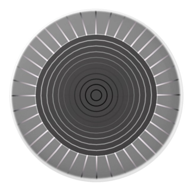 Moderner geometrischer Sonnenburst - Dunkler Hämat Keramikknauf (Vorderseite)