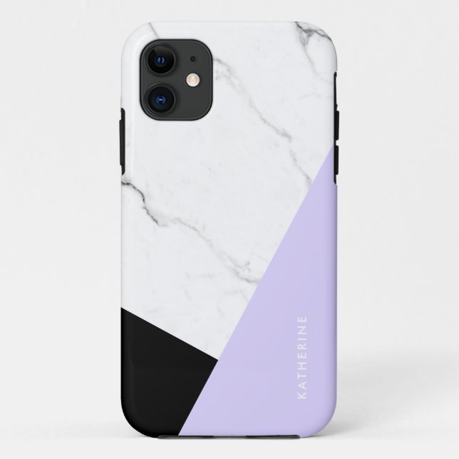 Moderner geometrischer violetter Schwarz-weißer Ma Case-Mate iPhone Hülle (Rückseite)