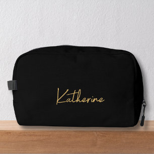 Moderner Gesamter Name Schwarz/Gold-Script Waschbeutel