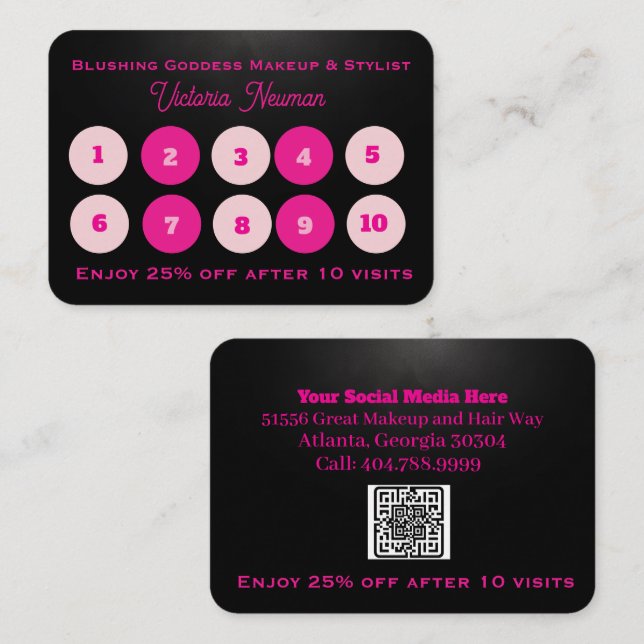 Moderner Geschäfts-QR-Code| Minimalistisches Rosa  Treuekarte (Vorne/Hinten)