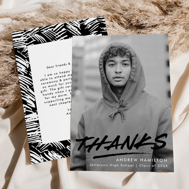 Moderner gestrichelter Abschluss aus schwarzem Fot Dankeskarte (Von Creator hochgeladen)