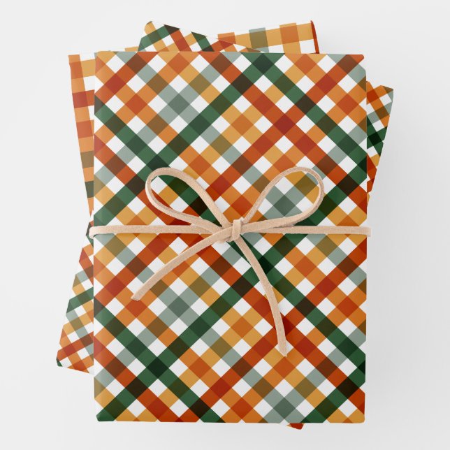 Moderner Gingham-Erntedank Geschenkpapier Set (Beispiel)