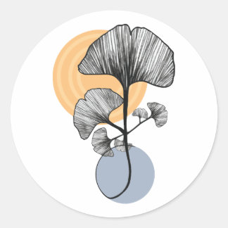 Moderner Ginkgo-Blatt-Botanik-Rundsticker Runder Aufkleber