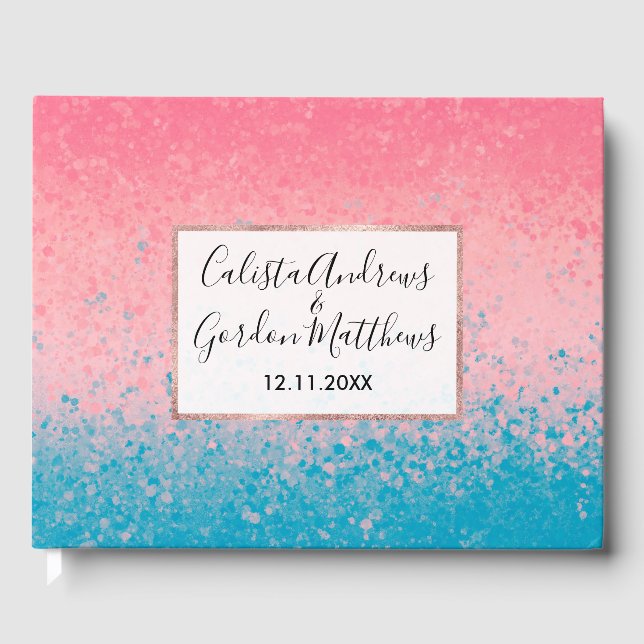 Moderner Giralkorallenrosa farbenfroher Spritzer Gästebuch (Vorderseite)