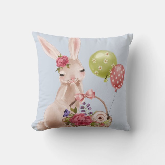Moderner Girly Oaster Bunny Floral Ballon Basket Kissen (Vorderseite)