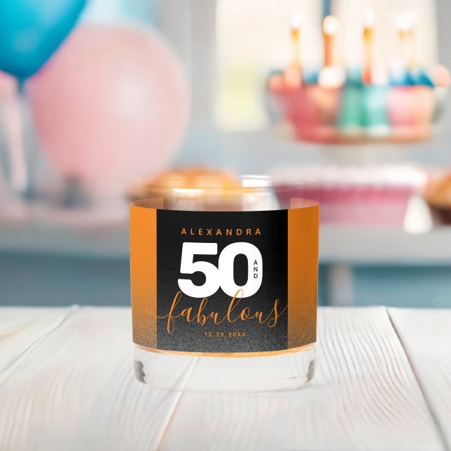 Moderner Girly Orange Glitzer 50 und fabulous Whiskyglas (Insitu (Baby Party))