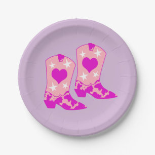 Moderner Girly Pink Cowgirl Western Boots Lilac Pappteller