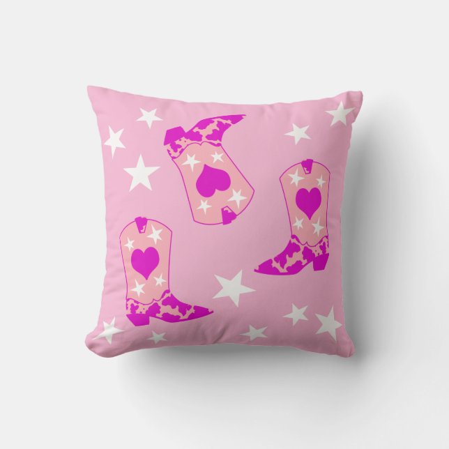 Moderner Girly Pink Cowgirl Western Stiefts Stars  Kissen (Vorderseite)