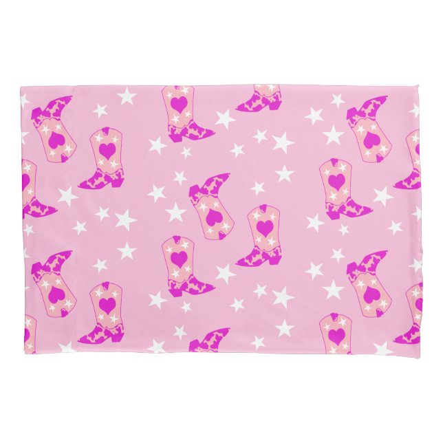 Moderner Girly Pink Cowgirl Western Stiefts Stars  Kissenbezug (Vorderseite)