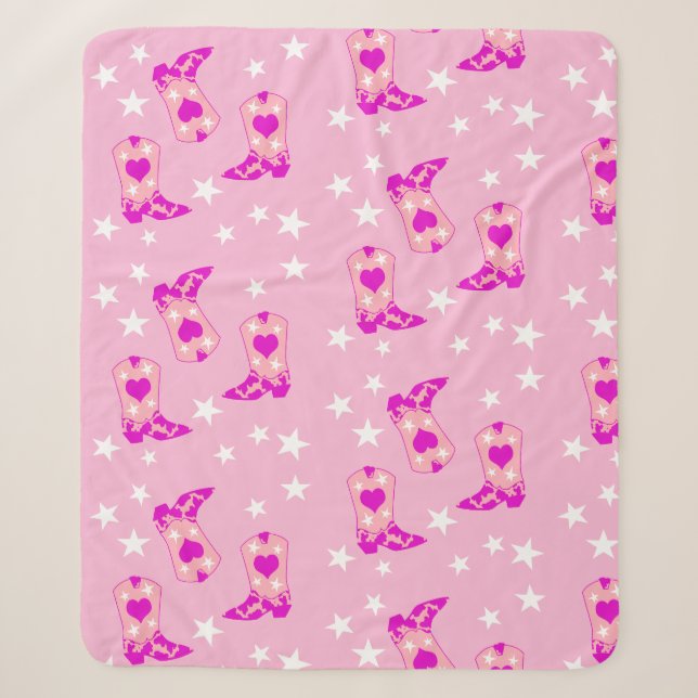 Moderner Girly Pink Cowgirl Western Stiefts Stars  Sherpadecke (Vorderseite)