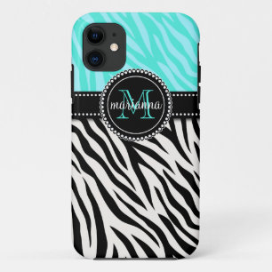 Moderner Girly schwarzer Aquazebra-Druck iPhone 11 Hülle