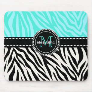 Moderner Girly schwarzer Aquazebra-Druck Mousepad