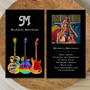Moderner Gitarrenlehrer Professioneller Musiker Fo Visitenkarte