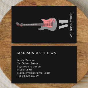 Moderner Gitarrenmusiklehrer Musiker Schwarz Pink Visitenkarte