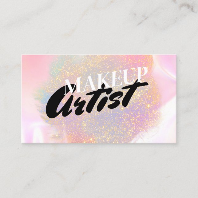 Moderner Glam Glitzer Makeup Artist Holographic Bu Visitenkarte (Vorderseite)