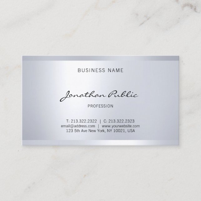 Moderner Glam Schlicht Elegante Handschrift Silver Visitenkarte (Vorderseite)