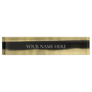 Moderner Glam Schwarz & Gold Pinselstriche Strip Namensplakette