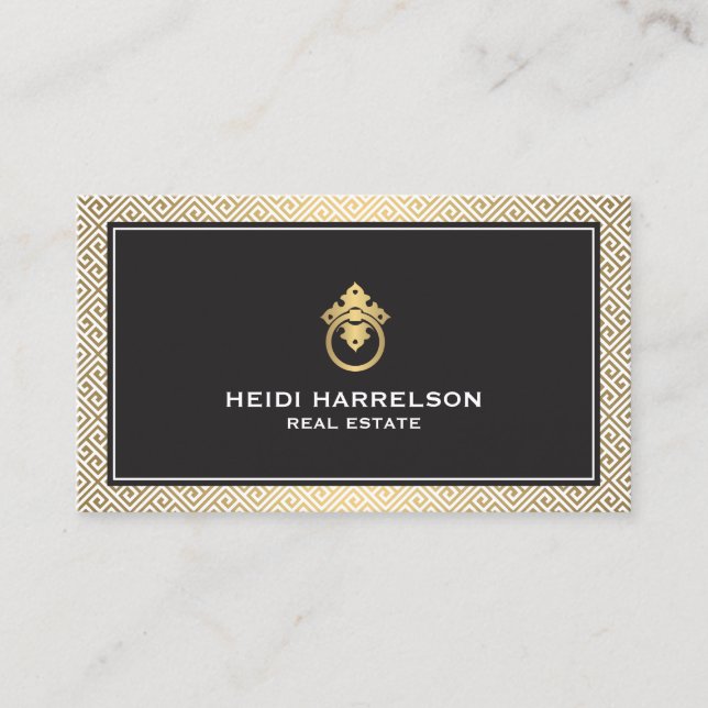 Moderner Glamour Realtor, Real Anwesen Gold/Schwar Visitenkarte (Vorderseite)