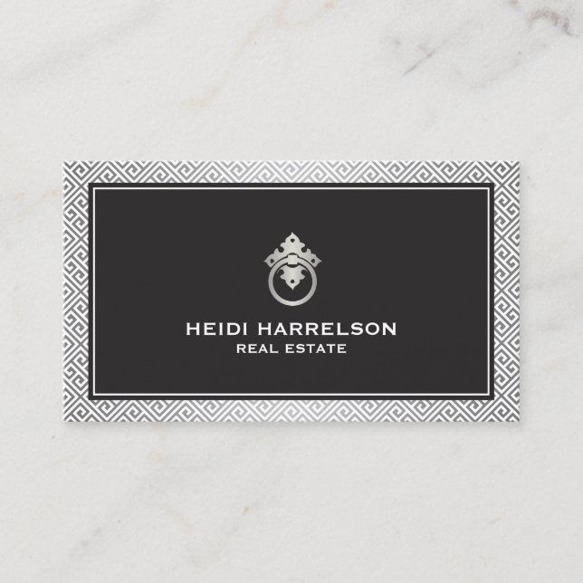 Moderner Glamour Realtor, Real Anwesen Silver/Blac Visitenkarte (Vorderseite)