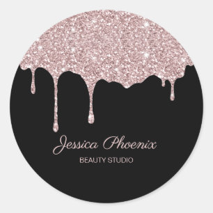 Moderner Glamour Rose Gold Schwarz Glitter Runder Aufkleber
