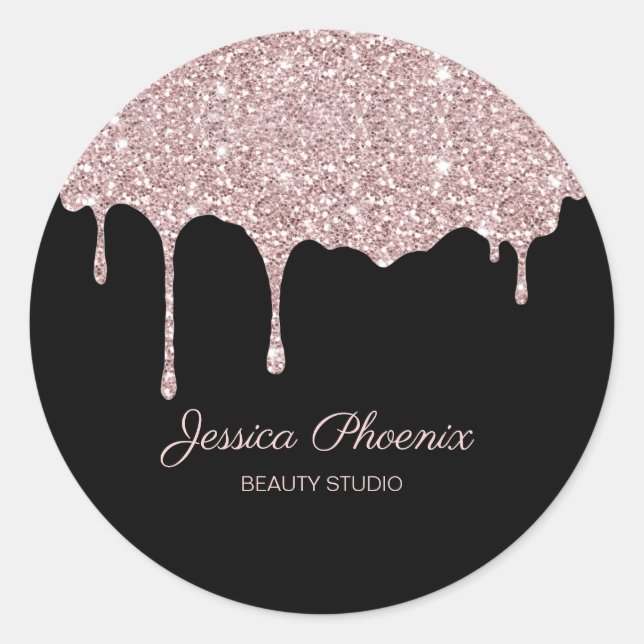 Moderner Glamour Rose Gold Schwarz Glitter Runder Aufkleber (Vorderseite)