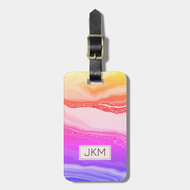 Moderner Glitzer aus elegantem Marmor mit Monogram Gepäckanhänger (Vorderseite vertikal)