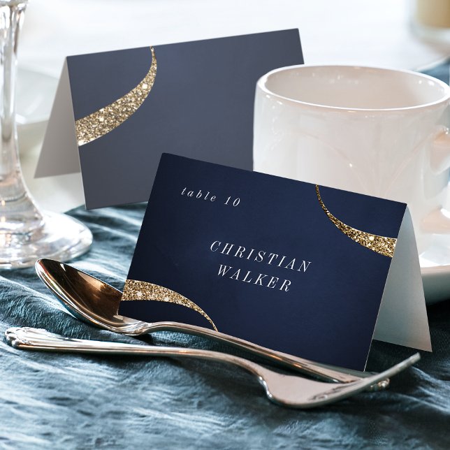 Moderner Glitzer aus Marineboldgold Erledigbare Pl Tischnummer (Modern navy gold glitter Foldable Place Card)