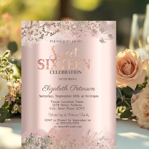 Moderner Glitzer Diamonds Rose Gold Sweet 16 Einladung
