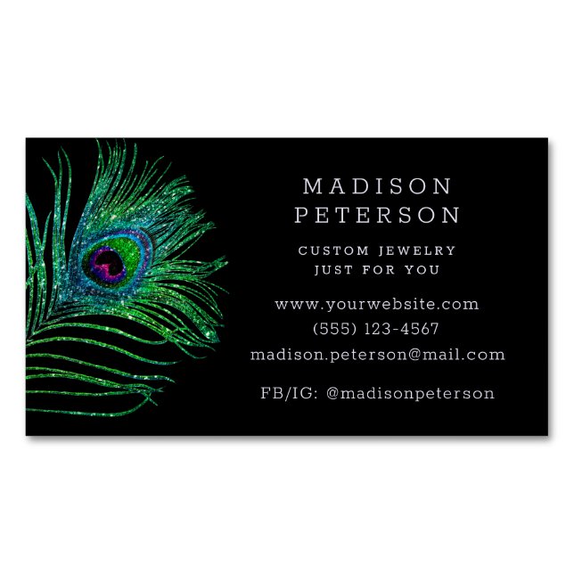 Moderner Glitzer Feather Jewelier Stylist Friseur Magnetische Visitenkarte (Vorderseite)