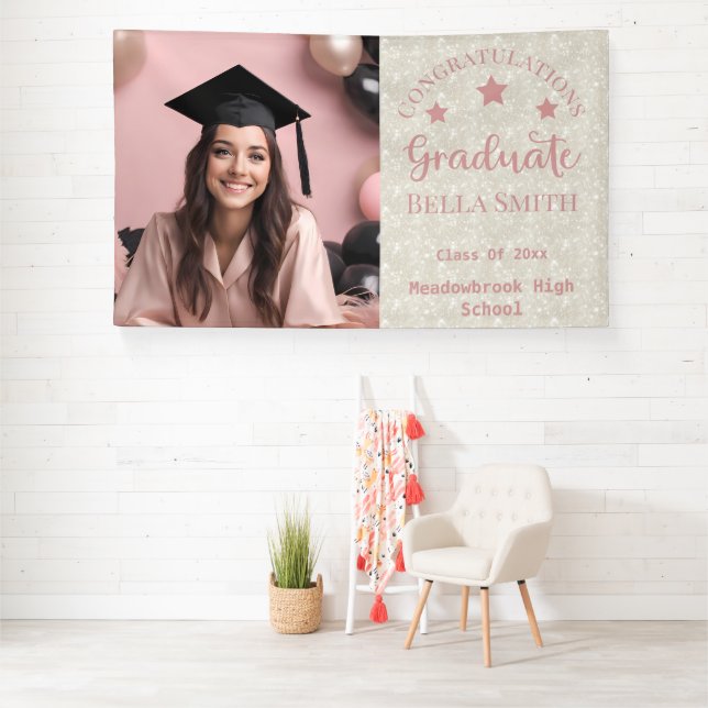 Moderner Glitzer Foto Abschluss Dusty Pink Banner (Insitu)